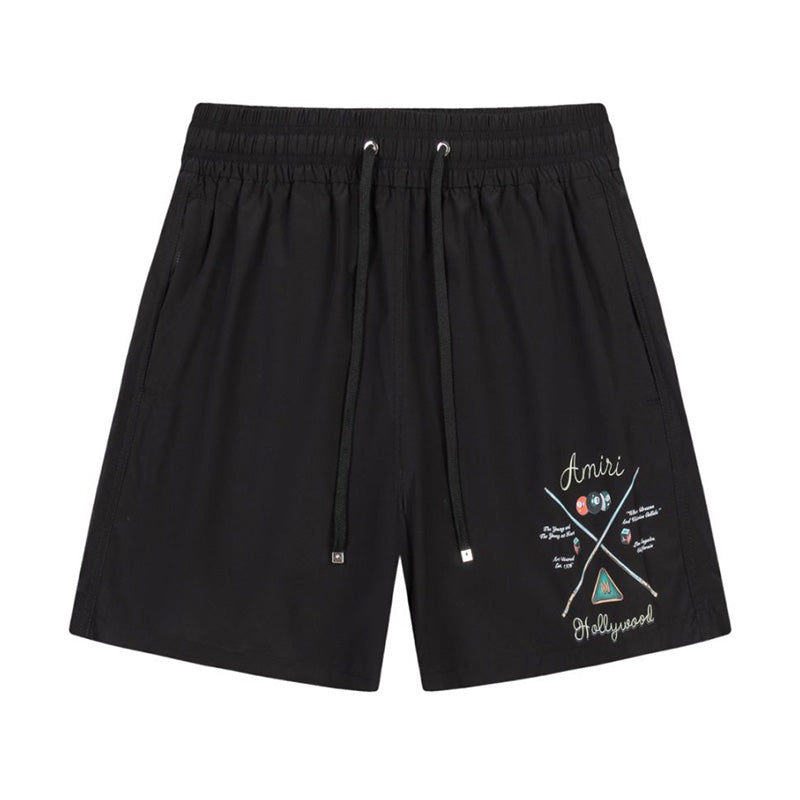 AMIRI Pool Cue Straight-Leg Mid-Length Logo-Print Swim Shorts