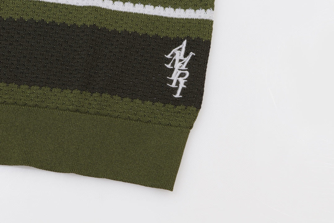 AMIRI Striped Pointelle-Knit Polo Shirt