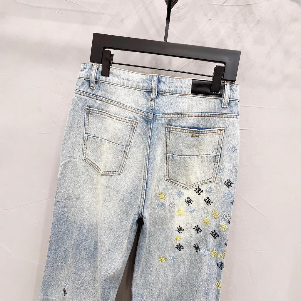 AMIRI Blue MA Quad Embroidered Flare Jeans