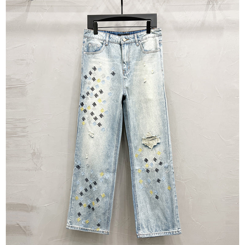 AMIRI Blue MA Quad Embroidered Flare Jeans