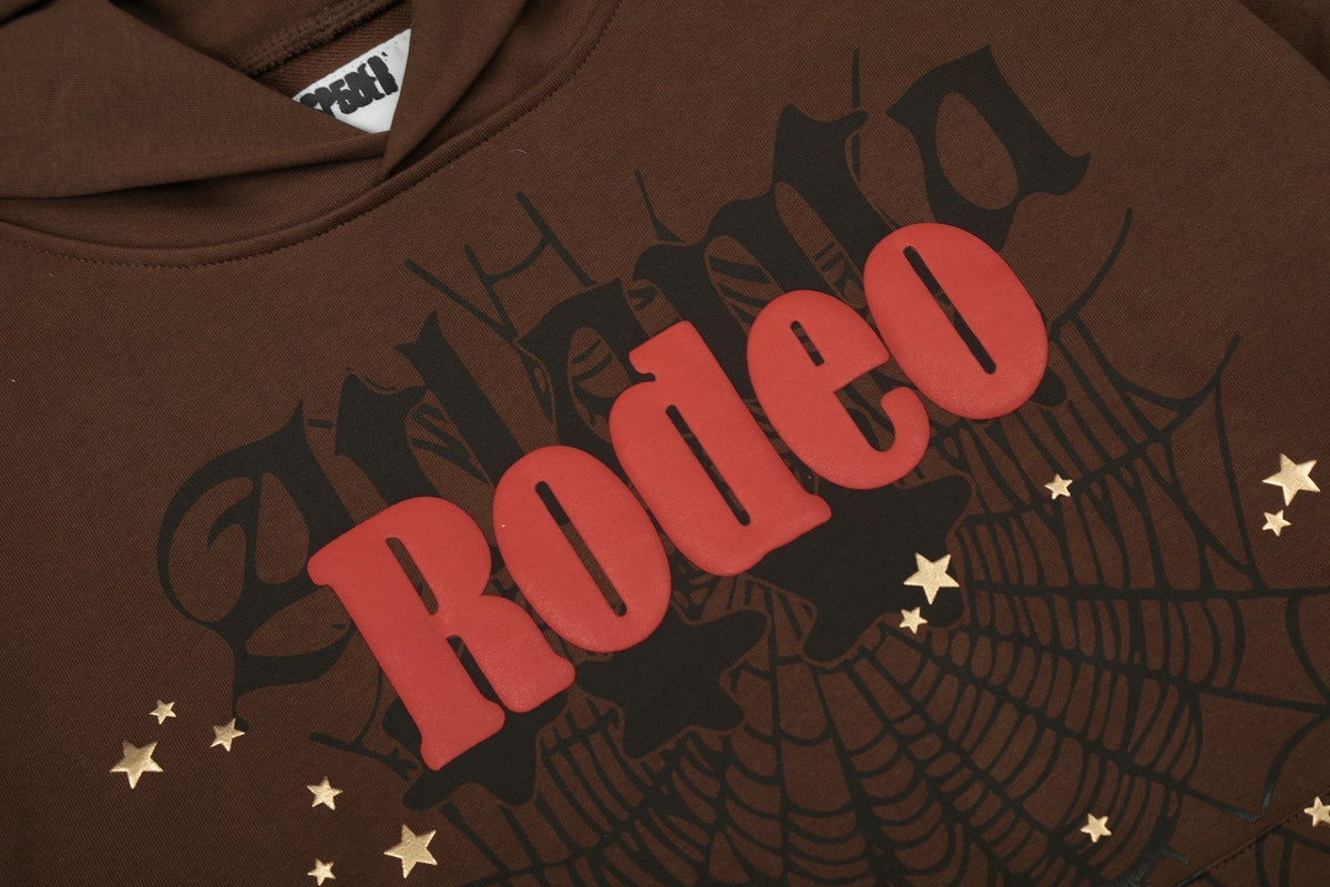 Sp5der Brown Western Spiderweb Graphic Hoodie ¡ª detail