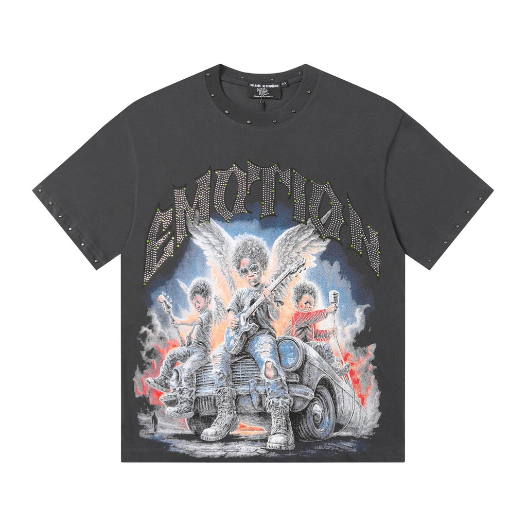 MIXED EMOTION Studded Angel Graphic T-Shirt ¡ª hero